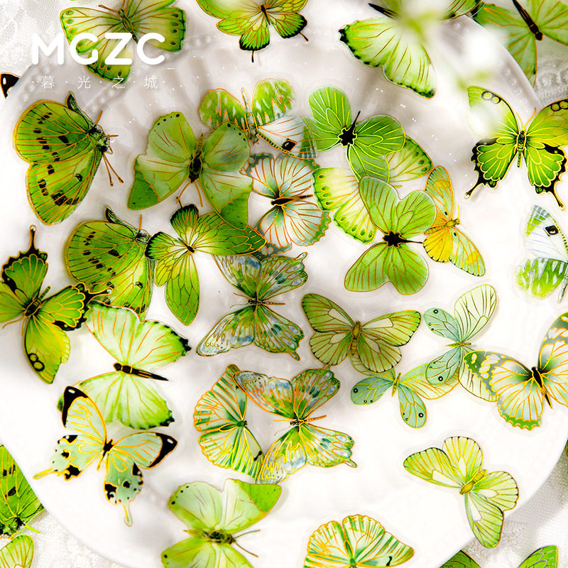 山谷梦蝶pet烫金防水手账贴纸ins风蝴蝶盐系咕卡手帐拼贴装饰贴画