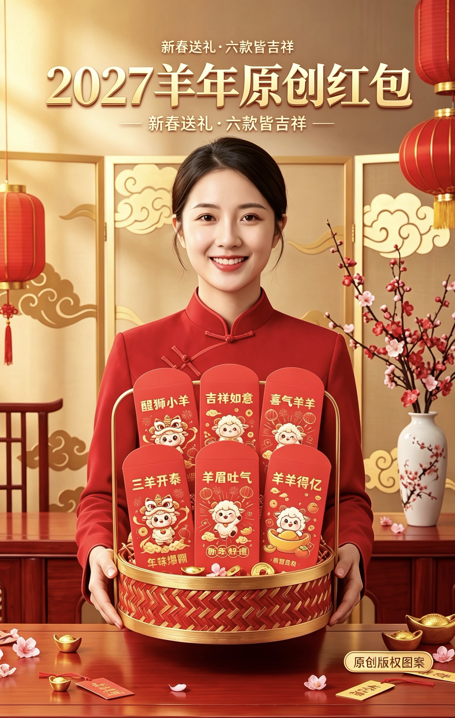2027羊年原创小羊红包 羊眉吐气可爱卡通新年压岁利是封春节红包