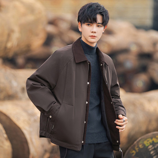 男士羽绒加厚夹克2025新款轻薄超好看白鸭绒翻领休闲宽松百搭外套