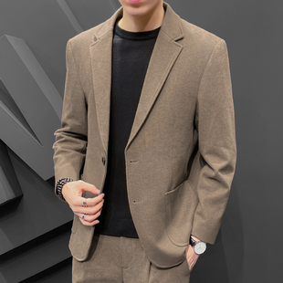 毛呢休闲西装男士韩版潮流痞帅两粒扣小西服套装呢子上衣外套单件