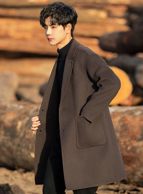 双面羊毛呢子大衣男士中长款风衣秋冬季加厚冬装休闲毛呢外套男装