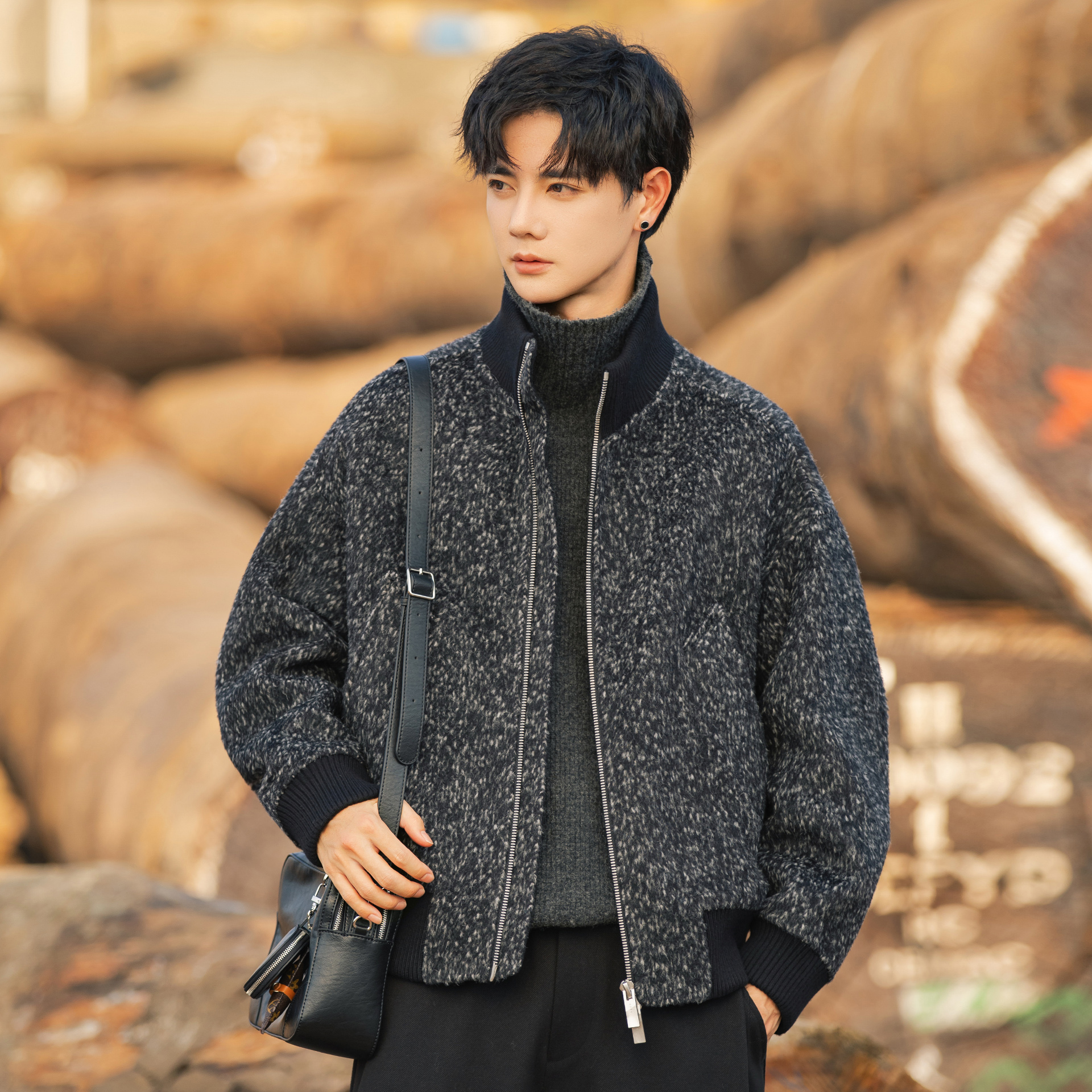 秋冬季毛呢夹克外套男休闲商务潮