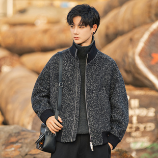 男士毛呢外套2025新款休闲商务高端夹克双面呢子大衣短款立领上衣