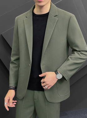 高级感休闲西服男士宽松垂感外套单西韩版潮流春夏季痞帅西装套装