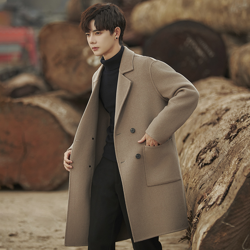 双面呢外套男士中长款羊毛大衣厚