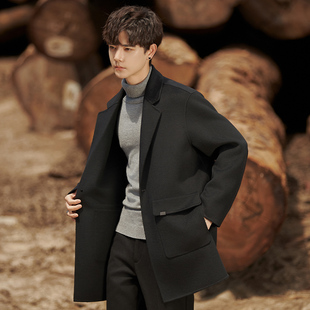 中长款男士羊毛外套秋冬新款双面呢大衣男生休闲呢子短款风衣男装