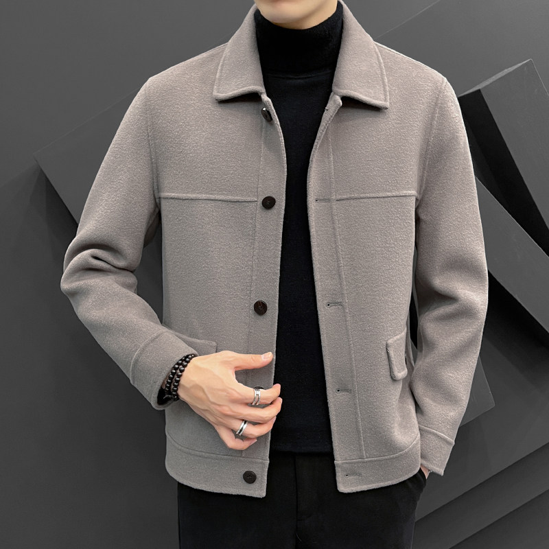 双面呢休闲夹克男韩版潮流短款高级感大衣秋冬季加厚羊毛妮子外套