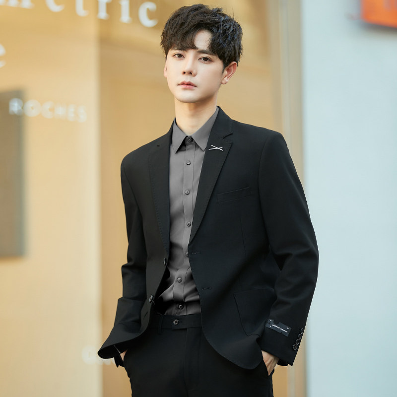 休闲小西装男士结婚套装春秋季高级感痞帅两粒扣西服正装外套上衣