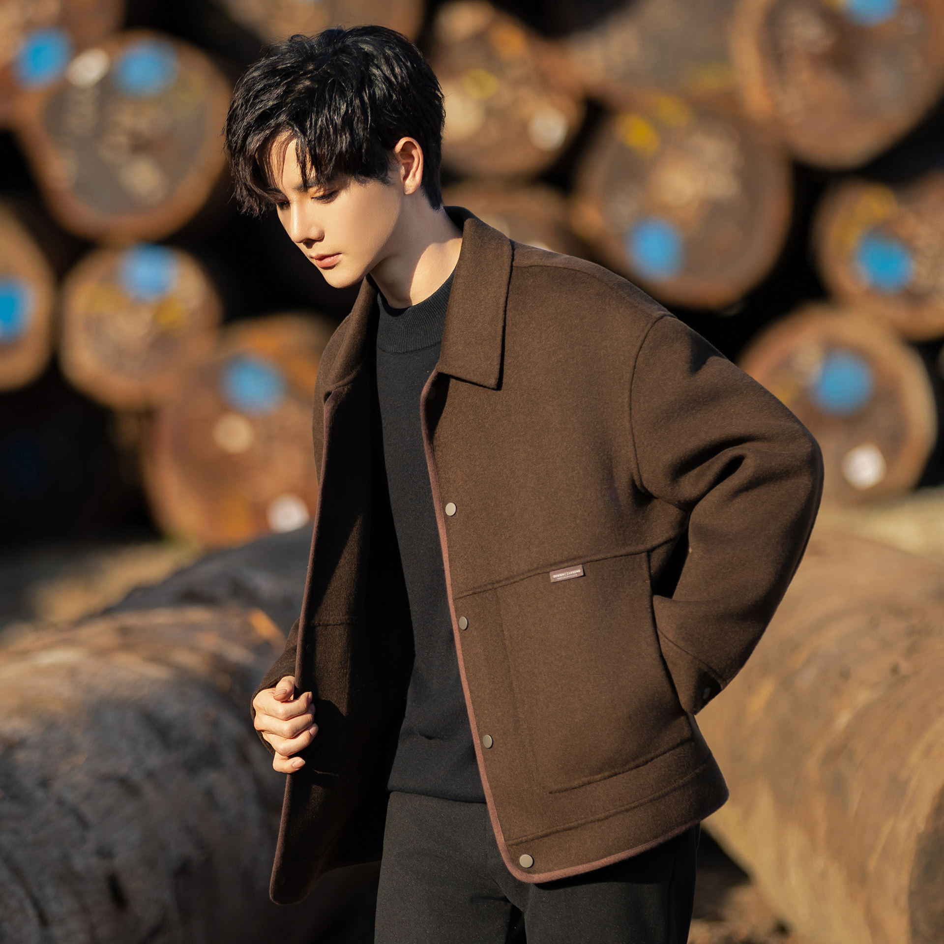 男士秋冬季毛呢外套双面呢短款翻领休闲夹克高级感上衣宽松外套潮,男装,毛呢大衣,淘宝优惠券,粉丝福利购,淘宝优惠卷