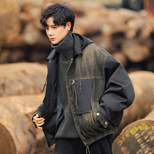 牛仔蓝羽绒服男士休闲时尚保暖外套冬季加厚白鸭绒夹克男生短款潮