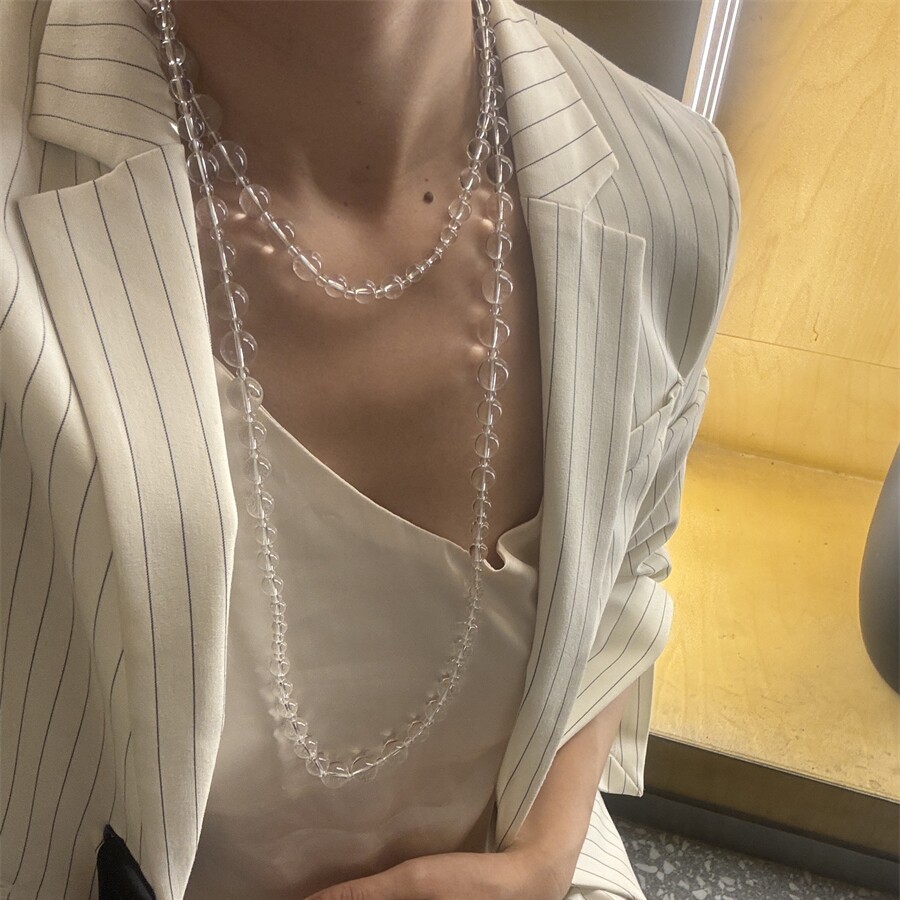 马总张悦儿同款长款白水晶项链轻奢小众叠戴颈链高级感透明腰链潮