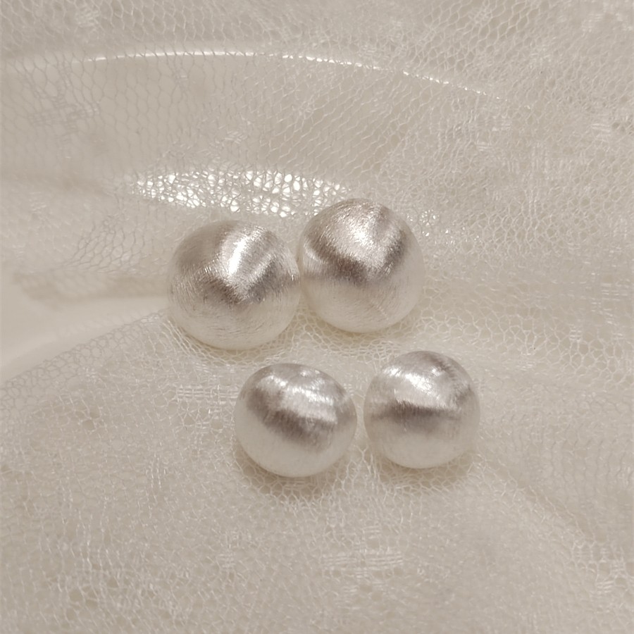 S925通体纯银拉丝圆球磨砂耳环复古轻奢金属简约风高级感耳钉耳饰