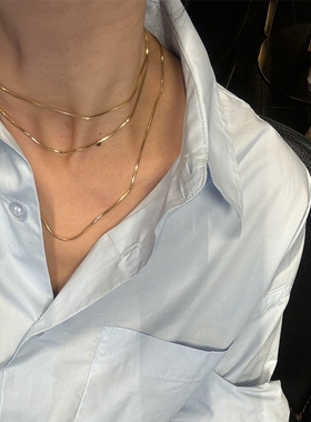 S925纯银镀18k金八角蛇骨链轻奢小众长款毛衣链法式叠戴锁骨项链