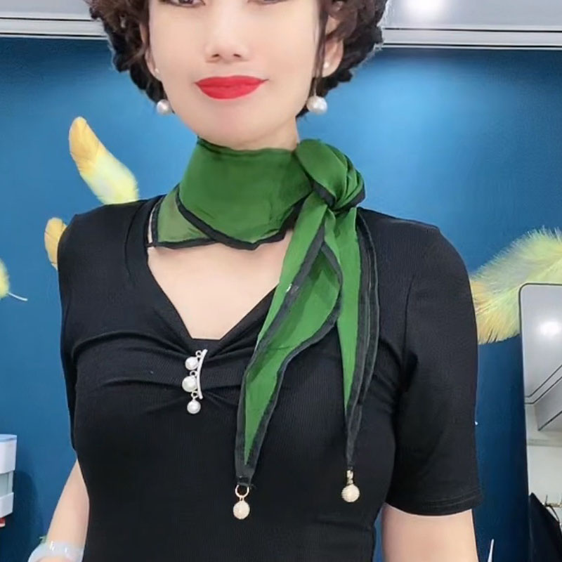纯色天丝弹簧吊坠丝巾女夏天薄款衬衫小领巾网红爆款纱巾百搭春秋