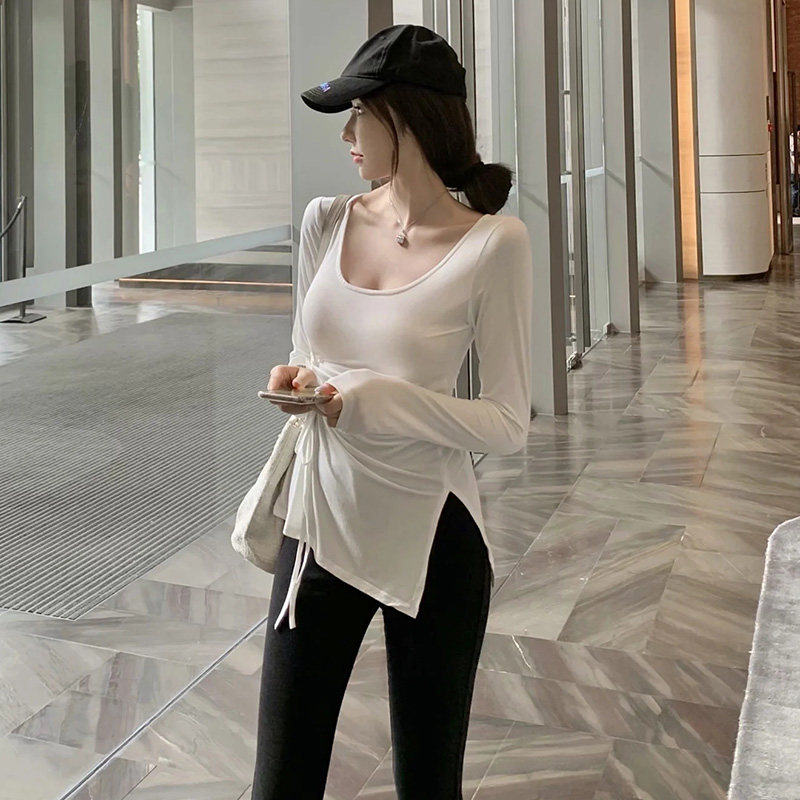 纯欲白色绝美上衣辣妹罩衫气质收腰修身长袖T恤打底女秋季设计感,女装/女士精品,T恤,淘宝优惠券,粉丝福利购,淘宝优惠卷