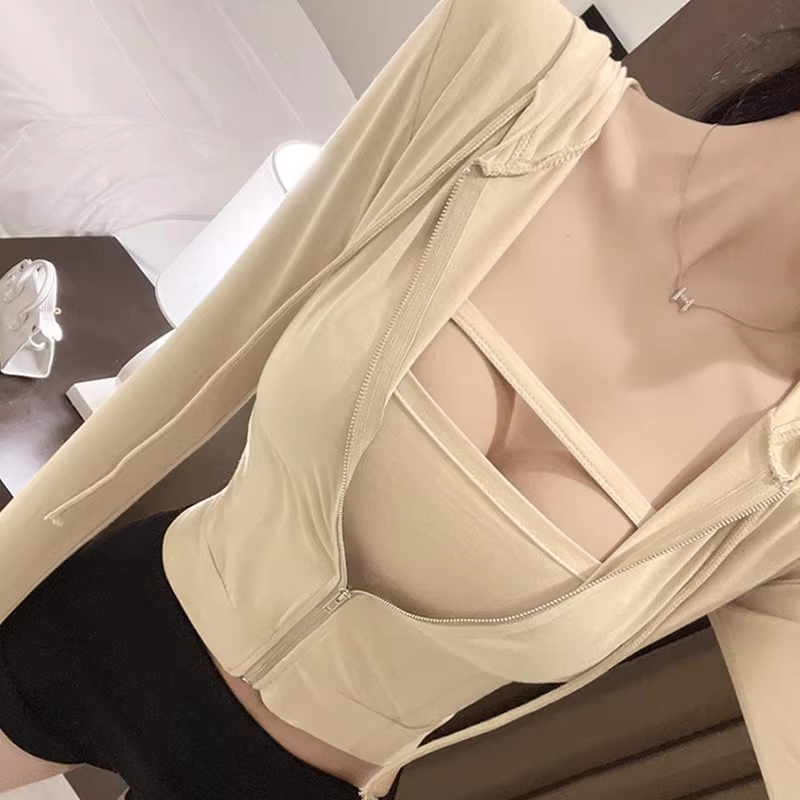 连帽卫衣长袖抹胸背心两件套装女