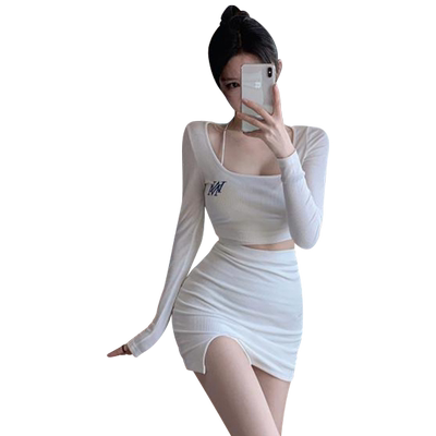 流行纯欲包臀裙性感白色两件套女