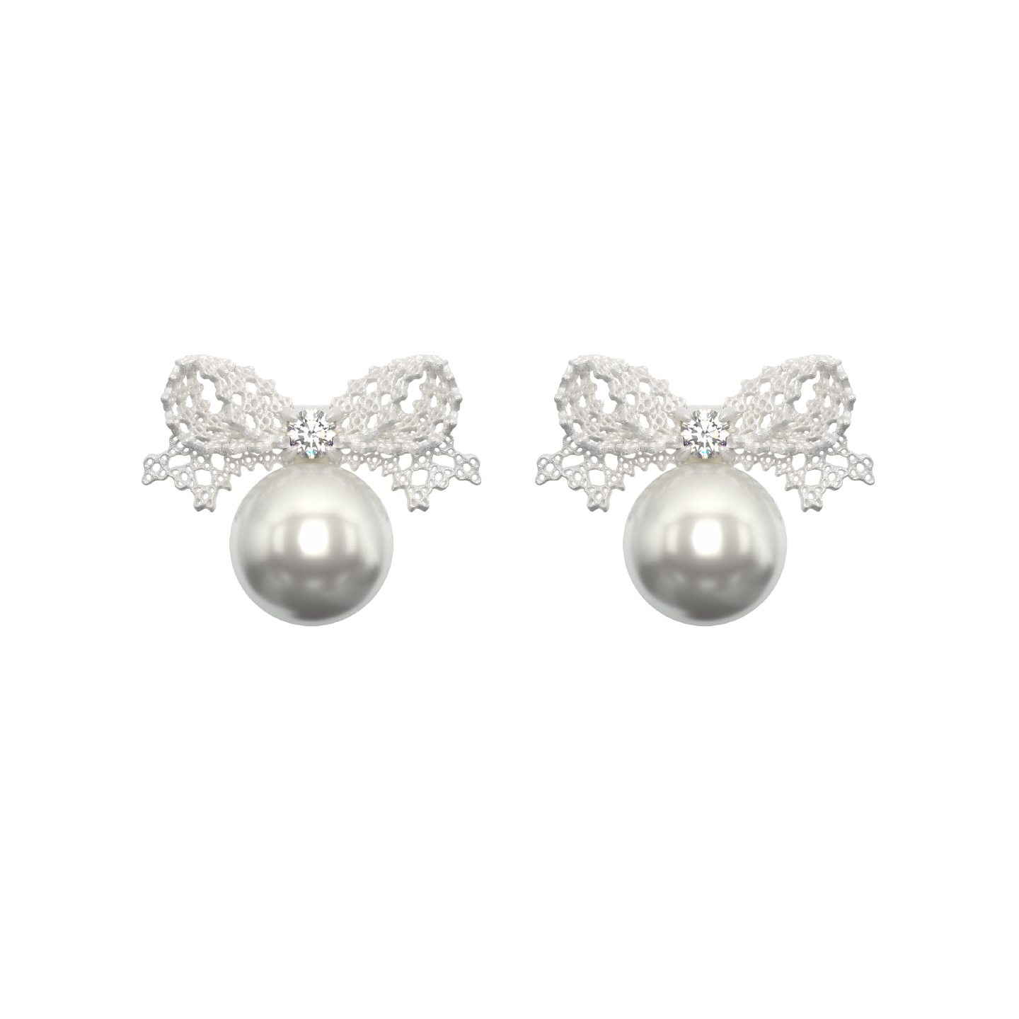 TOGGLER蕾丝蝴蝶结烧白珍珠耳钉