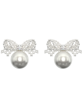 TOGGLER DAILY 芭蕾系列 法式蕾丝蝴蝶结银烧白爱迪生珍珠耳钉女