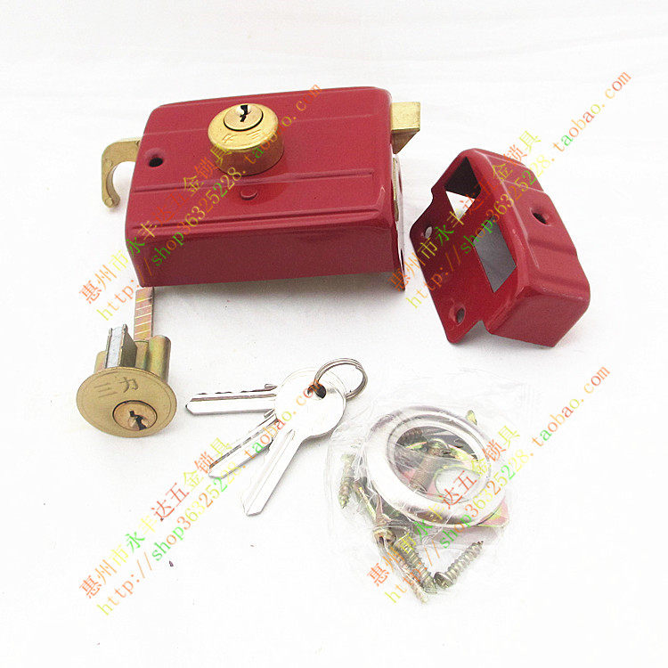 三力556双舌门锁房间门锁木门锁铁门锁红色门锁卧室门锁老式仿古