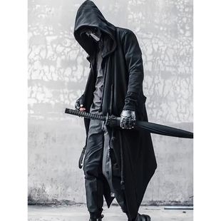 春秋暗黑武士大码男装风衣山本风长款大衣披风斗篷连帽巫师外套男