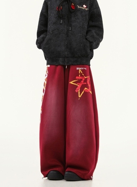 cuwu水洗做旧运动卫裤女男秋季宽松慵懒垂感跳舞直筒阔腿休闲裤子