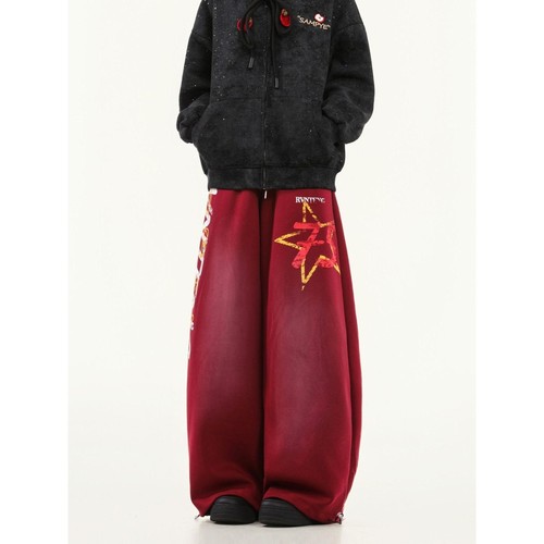 cuwu水洗做旧运动卫裤女男秋季宽松慵懒垂感跳舞直筒阔腿休闲裤子