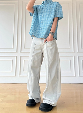 AGANONMEM慵懒弯刀牛仔裤男拖地长裤柔软松弛氛围感休闲夏季出行