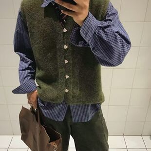 大码宽松灰色V领羊绒开衫马甲背心女秋冬中长款叠穿羊毛坎肩