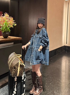 韩国chic春季新款小众复古多口袋设计宽松百搭休闲长袖牛仔外套女