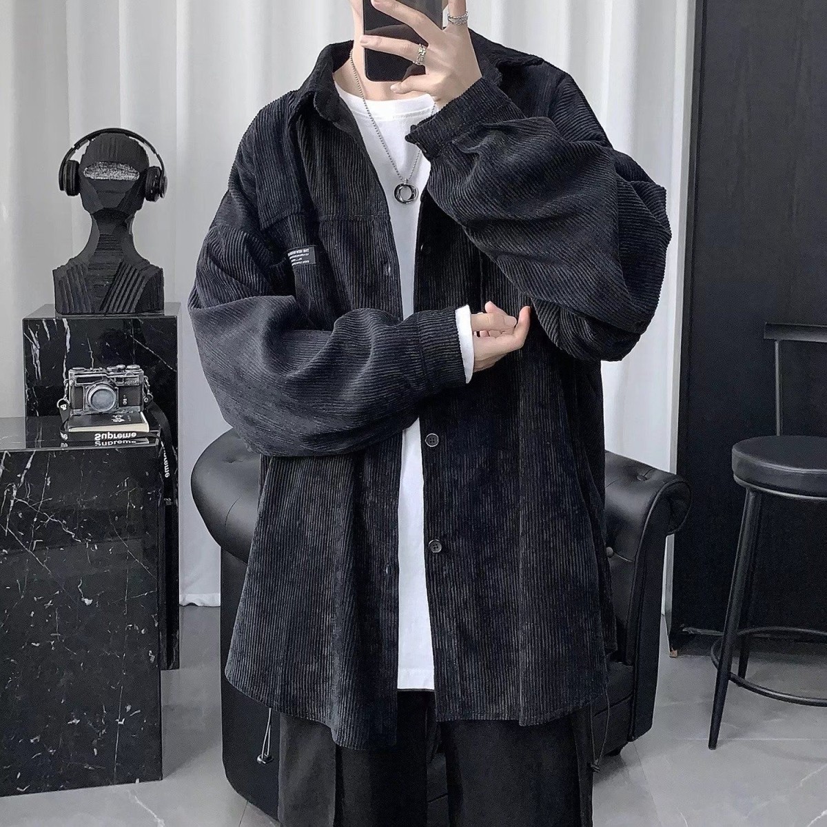 流行长袖衬衫外套男秋季宽松春秋款男生衬衣价设计感小众oversize,男装,衬衫,淘宝优惠券,粉丝福利购,淘宝优惠卷