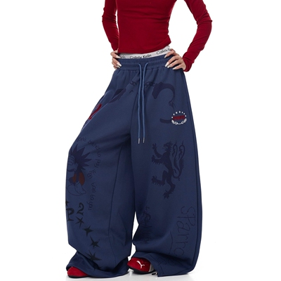 BLACKLISTS美式复古涂鸦手绘印花直筒卫裤男女设计感宽松阔腿裤潮