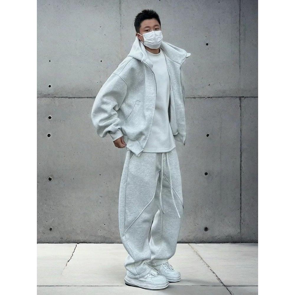 JACK重磅美式高街连帽卫衣男款秋冬版型宽松基础纯色拉链短款外套