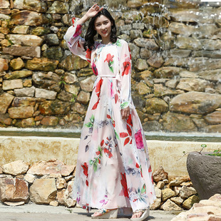 碎花长裙子夏装 显瘦长袖 印花雪纺连衣裙女名媛气质大码 2025春新款