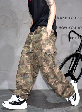复古迷彩工装裤痞帅宽松阔腿休闲