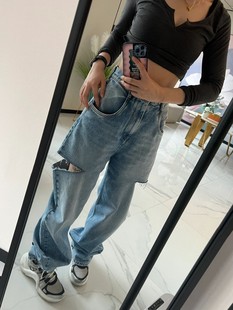 破洞刀割牛仔裤 mm6 设计款 2025早春新款 女 女士个性