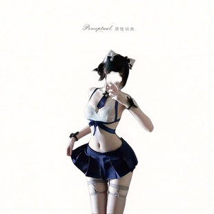 私房性感交叉绑带连衣裙套装小胸聚拢修身睡衣学院风约会qq睡裙