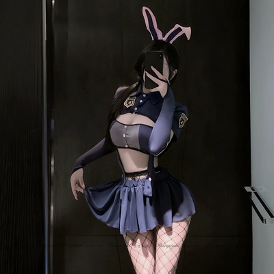 私房纯欲qq兔女郎cos背带裙套装