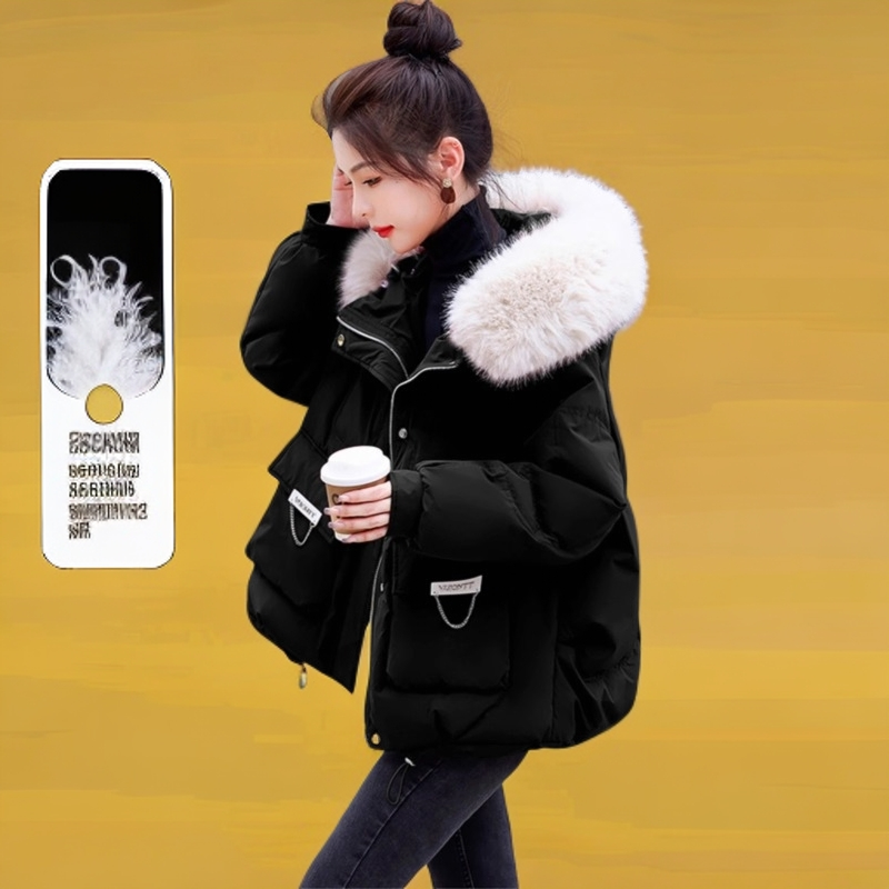 羽绒服连帽女短款2025年冬季新款宽松高级感小个子连帽大袄外套潮