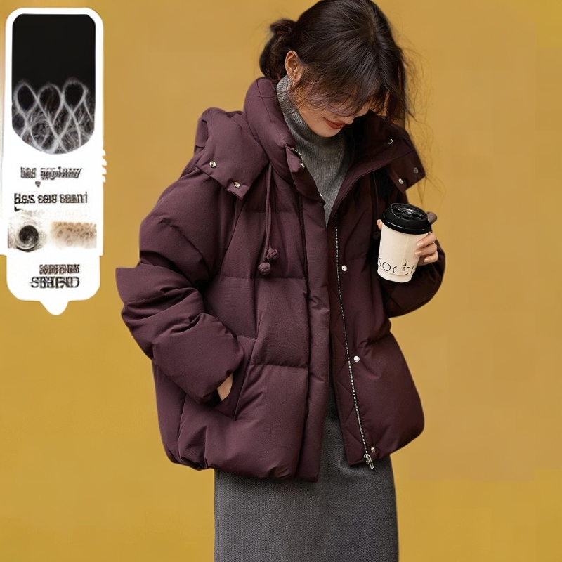 中式盘扣短款连帽蓬松羽绒服女2025冬季抽绳设计感保暖面包服外套