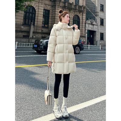 90白鹅绒白色羽绒服女中长款外套