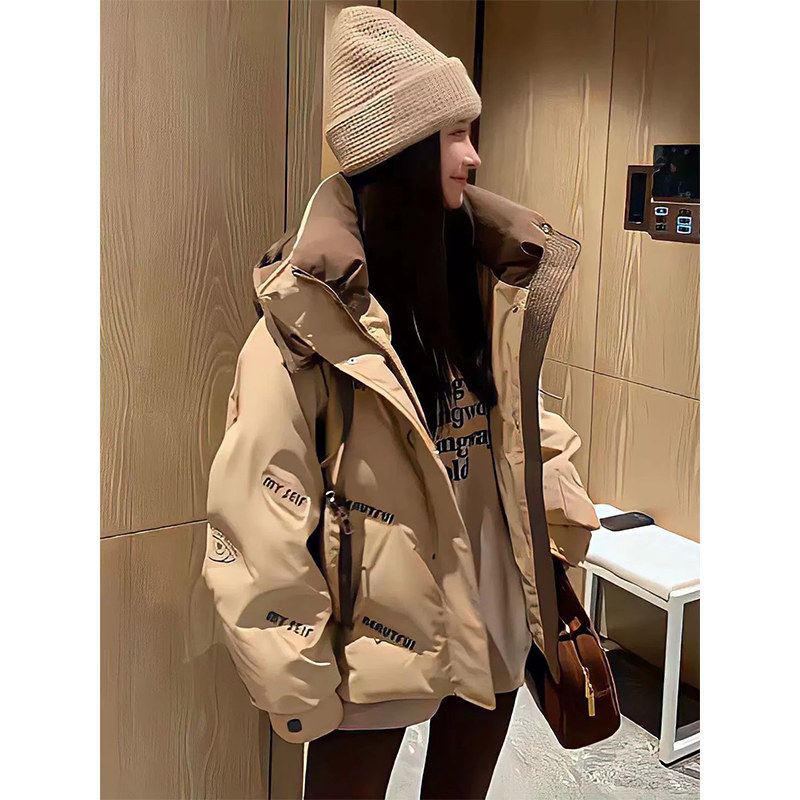 欧货拼色连帽羽绒棉服女百搭外套