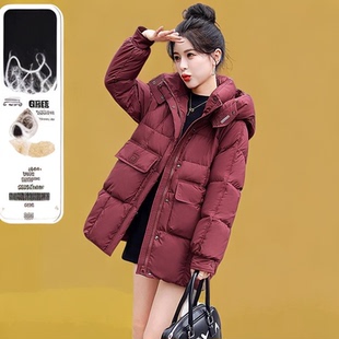 爆款超好看羽绒服女冬季2025年冬装新款连帽宽松中长款加厚外套