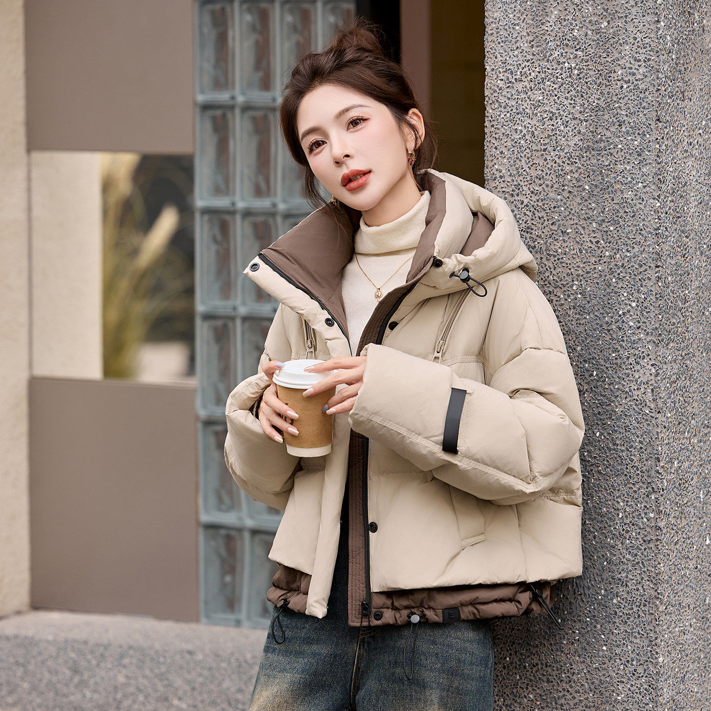 韩版连帽短款羽绒服女2026冬外套