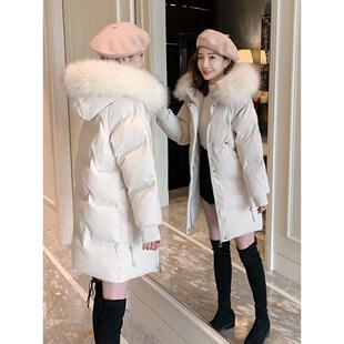 羽绒服女中长款2025年冬季新款修身大毛领小个子白鸭绒大袄外套厚