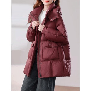 红色羽绒服女冬中长款2025新款小个子高端时尚韩版宽松加厚白鸭绒