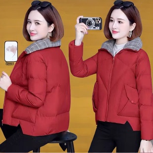 羽绒棉服女短款轻薄小棉袄2026新款中年妈妈立领棉衣冬季丝绵外套