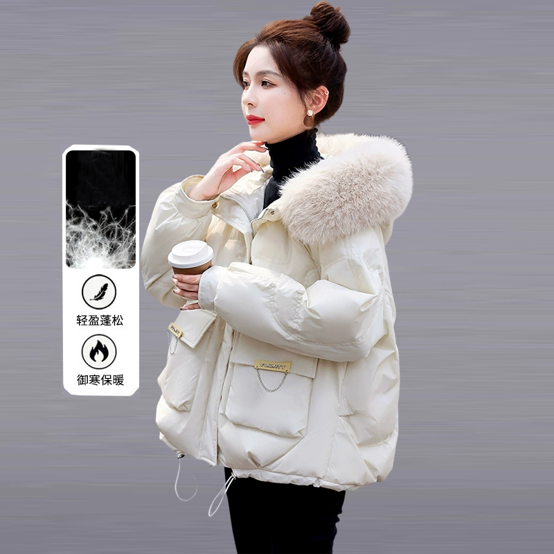 小个子羽绒服女2025年冬季新款加厚保暖袄连帽短款外套ins配毛领