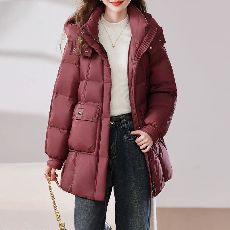 红色羽绒服女冬中长款2026年新款