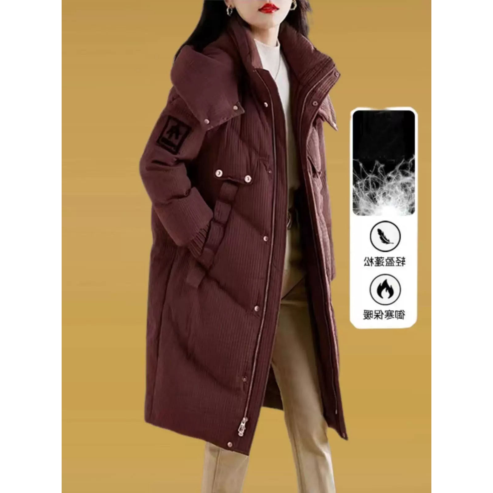 安可拉红羽绒服女中长款2026新款